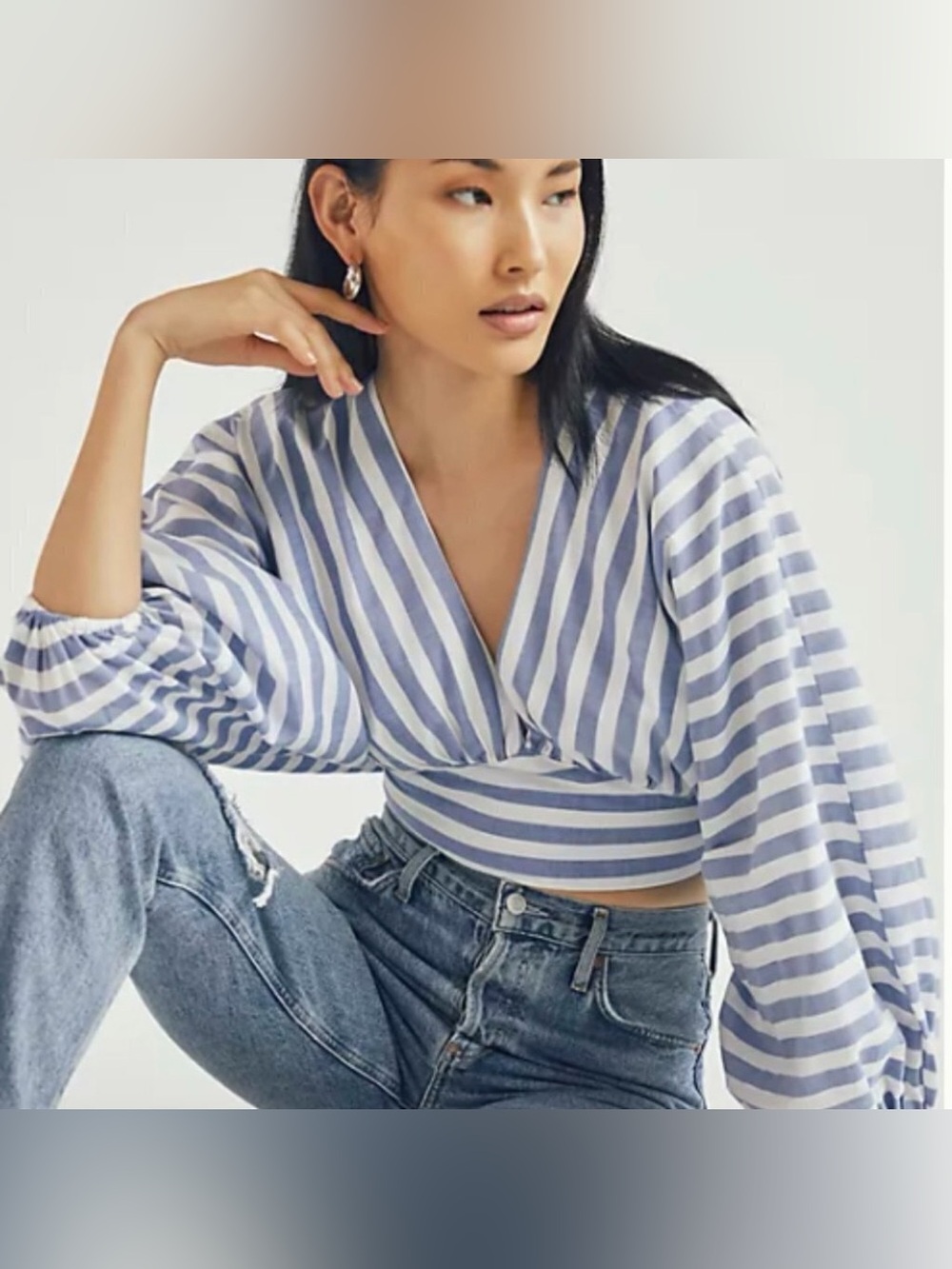 Dolan V-neck blouse with blue and white stripes size M